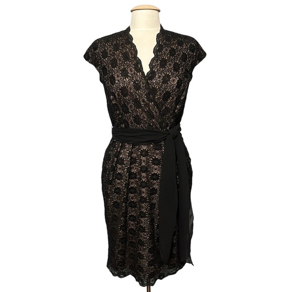 Alex Evenings Women Dress 6 Black Sequin‎ Lace Faux Wrap Party Event Whimsigoth - Picture 2 of 16